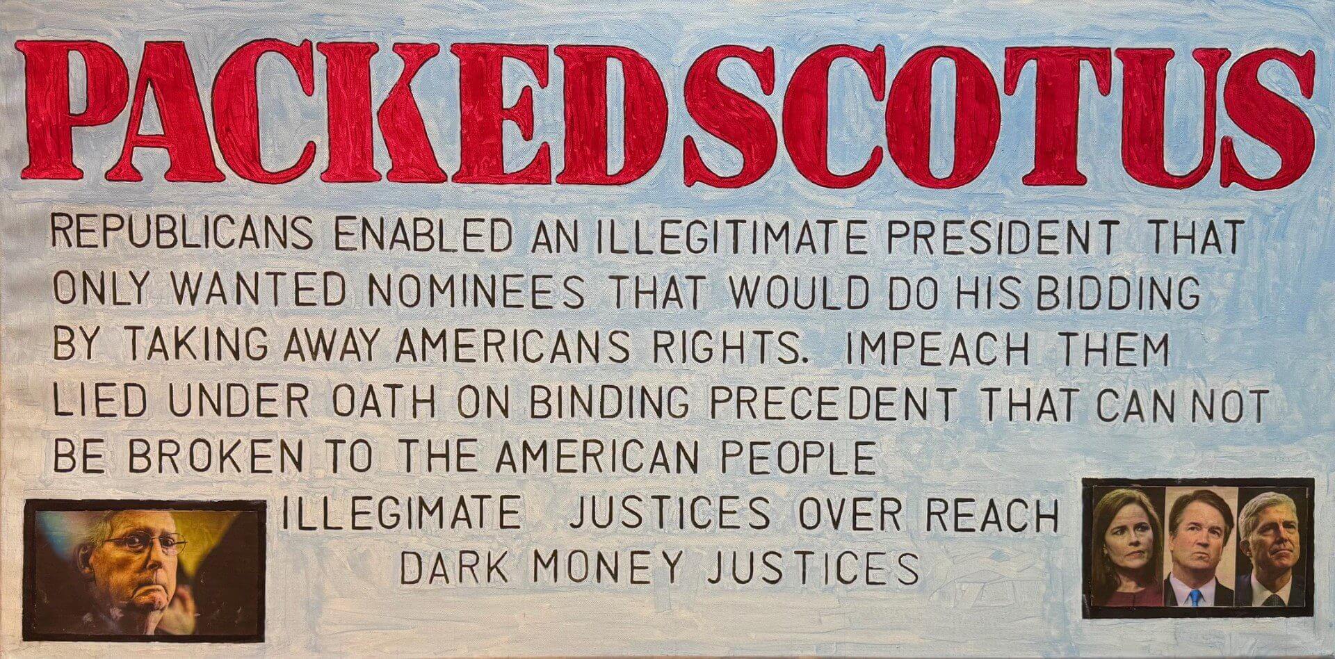 Close-up of text discussing impeachment, American people, and dark money justice.